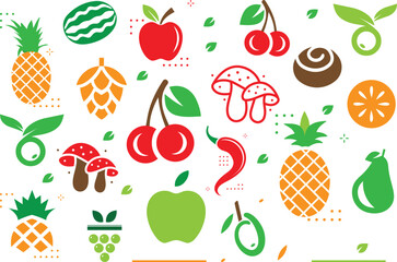 Doodle fruits. Natural tropical fruit, doodles citrus orange and vitamin lemon. Vegan kitchen apple hand drawn vector illustration