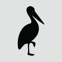 Silhouette pelican standing one leg black and white vector illustration