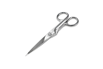 Obraz premium Silver Scissors Are Displayed Against A Solid Transparent Background Featuring Sharp Blades And Circular Finger Holes