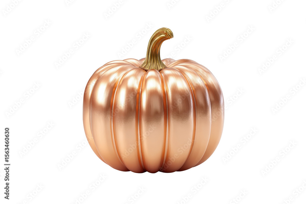 Poster glossy bronze pumpkin with a gold stem against a transparent background clean lines and a smooth tex