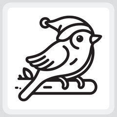 Cute Christmas Bird in a Santa Hat Line Art Illustration