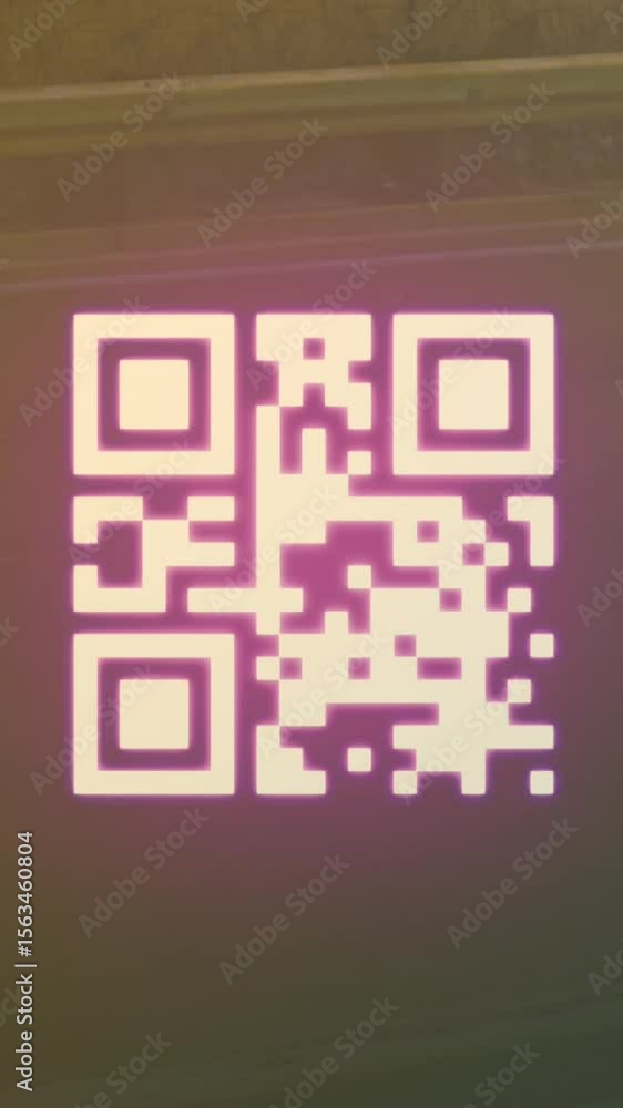 Poster a digitally generated image of a qr code with neon elements flashing on a black background