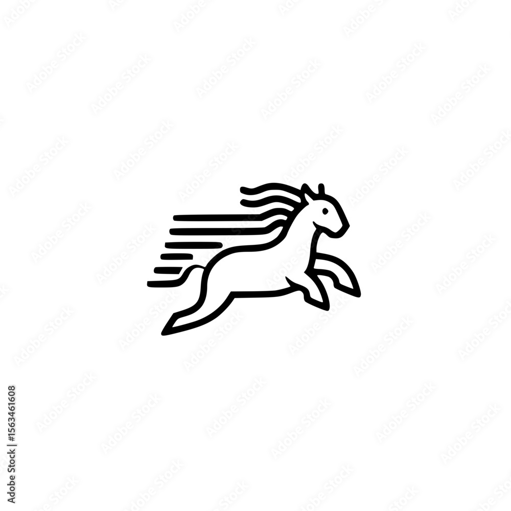 Poster running horse icon with motion lines in flat vector style for animal speed and nature themes