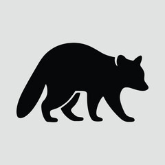 Silhouette raccoon walking isolated on white background vector illustration