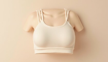 Top on Mannequin Showing Straps and Ribbed Band Against Cream Backdrop