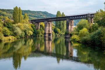 Historic railroad bridge over the Moselle in France near Nancy