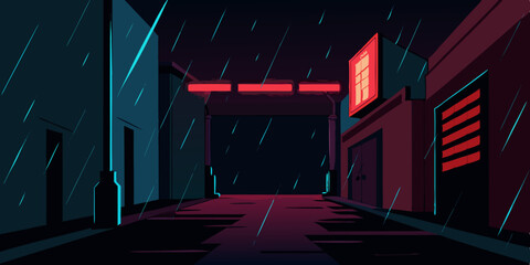 A Rain Soaked Alleyway Lit Only By A Broken Neon Sign