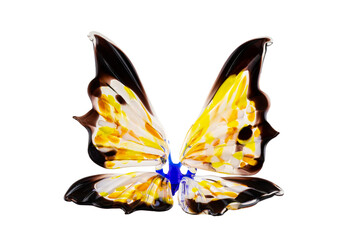 Glass figure with beautiful bright butterfly isolated on white background.