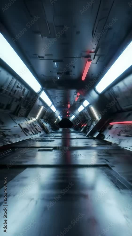 Aufkleber smooth forward video through a dark, hyper-futuristic geometric tunnel with glowing circuit patterns