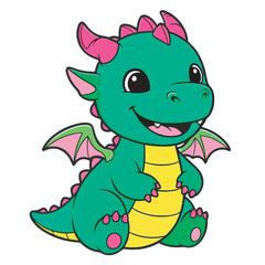 Adorable Green Baby Dragon Cartoon Illustration
