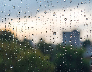 Raindrops on Wet Glass: Moody Urban View with Soft Background Blur