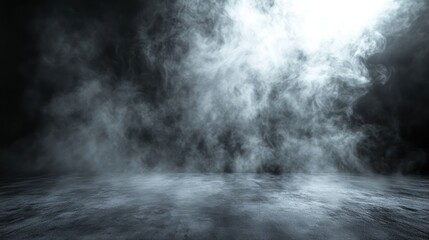 Ethereal mist swirling over concrete stage, mysterious atmosphere backdrop