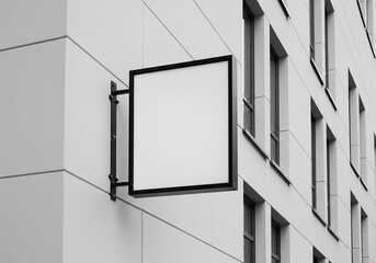 Blank Square Store Sign Mockup on Modern Building Facade