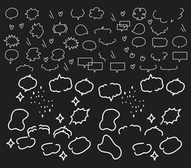 Illustration doodle shape set with bubble talk, line, arrow, frame. Hand drawn style with brush stroke