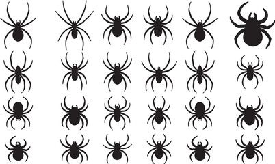 Black Spider Silhouette Icon Pack – 25 Unique Designs