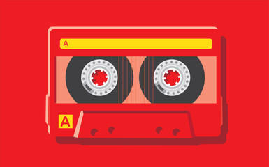 Retro red cassette tape with dual reels