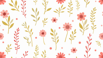 Hand drawn Flowers and branches in Scandinavian style	