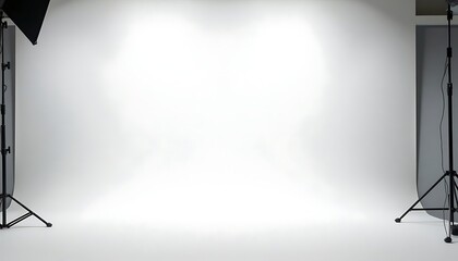 Studio Photography Setup with White Background and Lighting Equipment