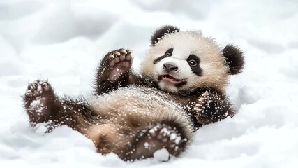 Panda cub playing in the snow - Powered by Adobe