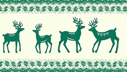 Stylized Reindeer Pattern in Green and White
