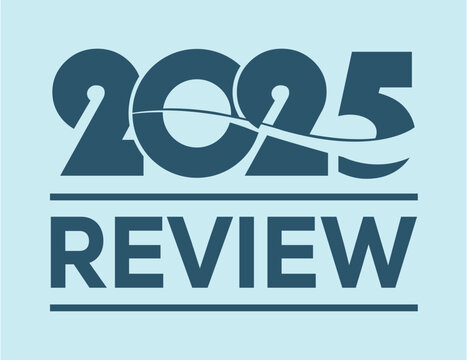 2025 year review isolated on blue background. Creative design.