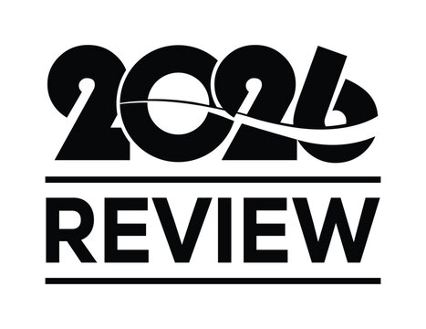 2026 year review isolated on blue background. Creative design.