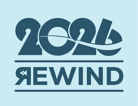 2026 year rewind isolated on black background. Creative design.
