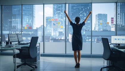 Obraz premium 喜ぶビジネスウーマン