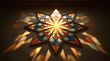 Beautiful stained glass star window art colorful light sunburst home decor design interior decoration 100