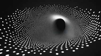 Abstract swirling vortex tunnel, digital art, dark background, futuristic design, website banner