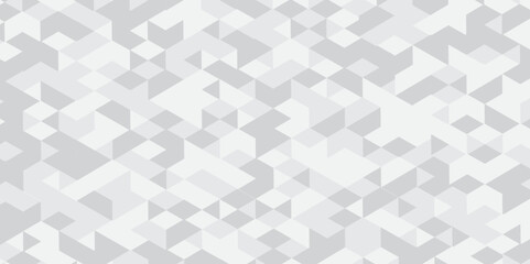 Abstract geometric white and gray background seamless mosaic and low polygon triangle texture wallpaper. Triangle shape retro wall grid pattern geometric ornament tile vector square element.