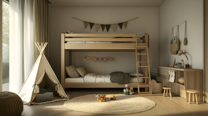 Kids bedroom with bunk wooden bed teepee stands carp 