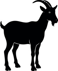 Fototapeta premium Black Silhouette of a Standing Goat with Horns and Beard