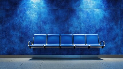 Empty blue seats in a subway station
