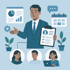 Businessman with a laptop, money, and other business concepts