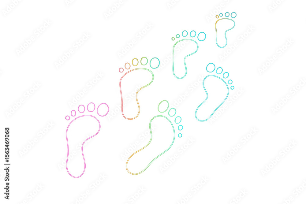 Poster colorful neon footprints create a playful pattern against a transparent background, symbolizing move