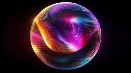 Colorful sphere energy flowing, dark background, digital art, futuristic design