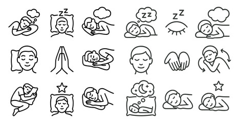 Series of images of people sleeping, with one saying "Sleep" at the top. The images are all different, but they all have a similar theme of relaxation and rest