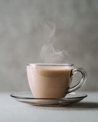 Hot Vanilla Milk in a Clear Glass Cup with Saucer