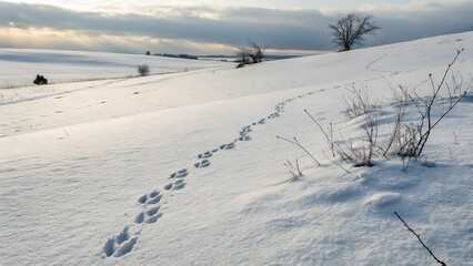 faint animal tracks disappearing in fresh snow.