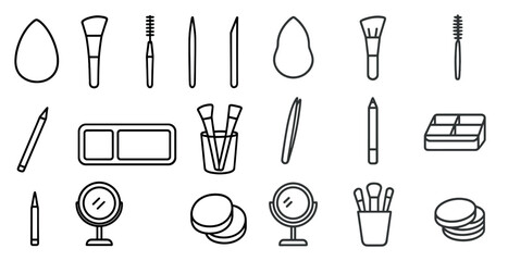 Collection of makeup brushes and other beauty tools. Concept of organization and preparation for a makeup session