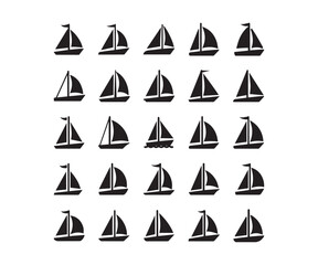 Sailboat & Yacht Icons: Black Silhouette Set for Sailing & Nautical Adventure