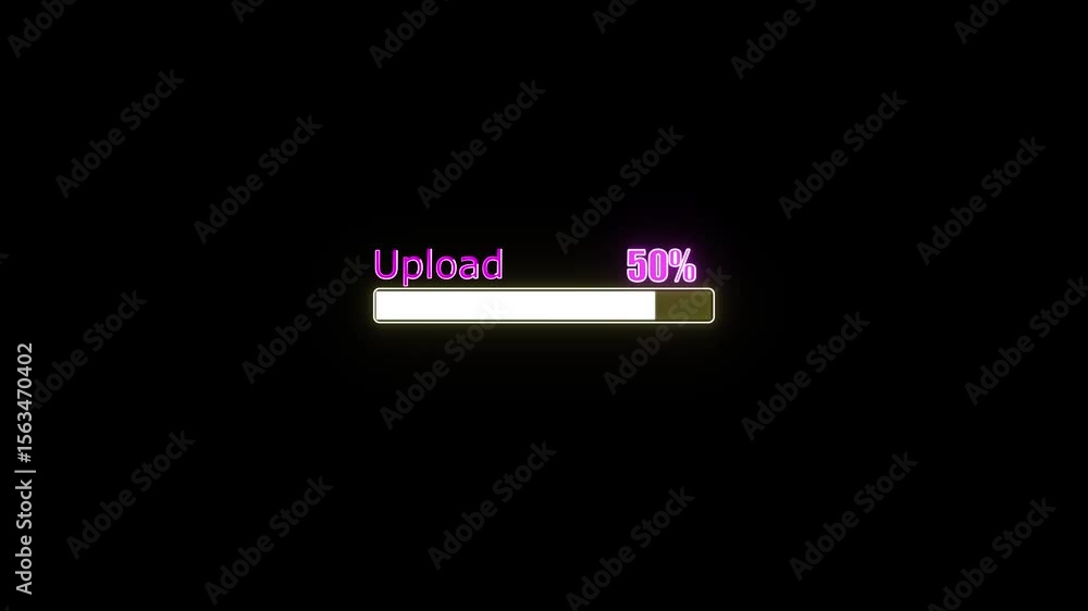 Poster digital connection upload icon animation glowing neon and colorful sign symbol on black background.