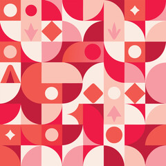 Contemporary seamless pattern with simple geometric shapes in pink and red colors. Stylish abstract background in Scandinavian style for print, design, fabric. Vector illustration