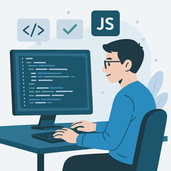 Businessman working on a laptop with a screen showing internet technology concepts