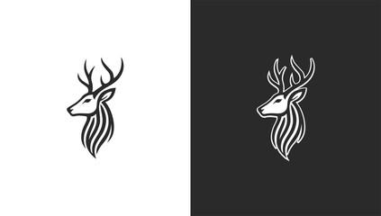 Simple Minimalist Black and White Deer Head Logo Design, generative ai