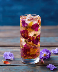 Iced Herbal Zero-Calorie Drink with Flower Petals