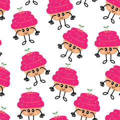 Cute hand drawing cartoon cherry cupcakes seamless pattern. cute dessert pattern in white background for gift wrap paper and wallpaper