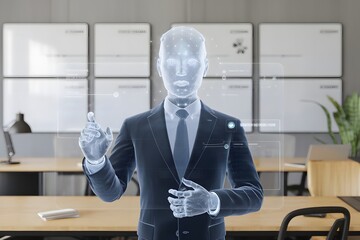 Virtual Business Presentation AI robot with Holographic Figure