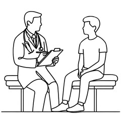 Doctor consulting patient outline artwork suitable for medical content and healthcare themes, representing a checkup or consultation scene.